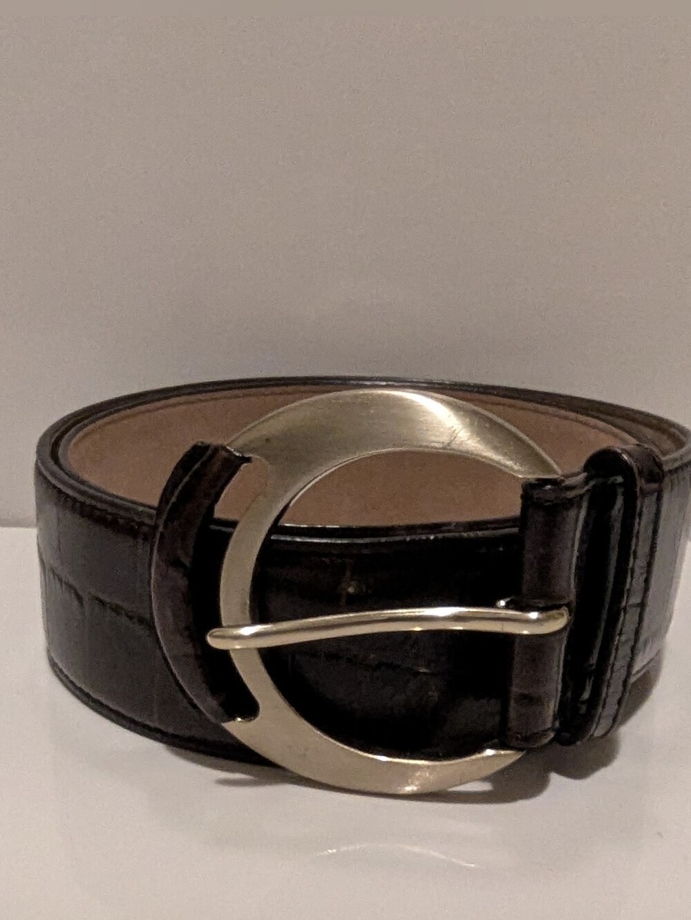 ANN TAYLOR Croc-Embossed Leather Belt Size S
